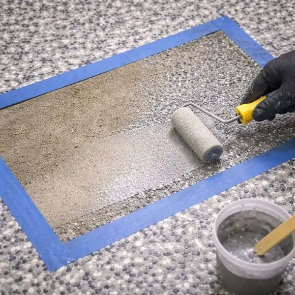Epoxy floor repair and restoration in progress