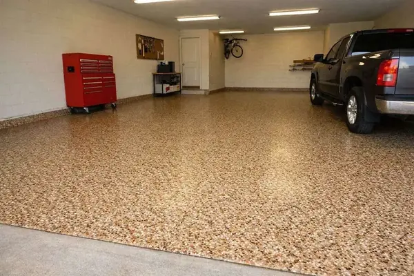 Flake epoxy garage floor installed
