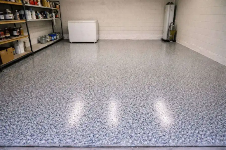 Finished epoxy garage floor in a home