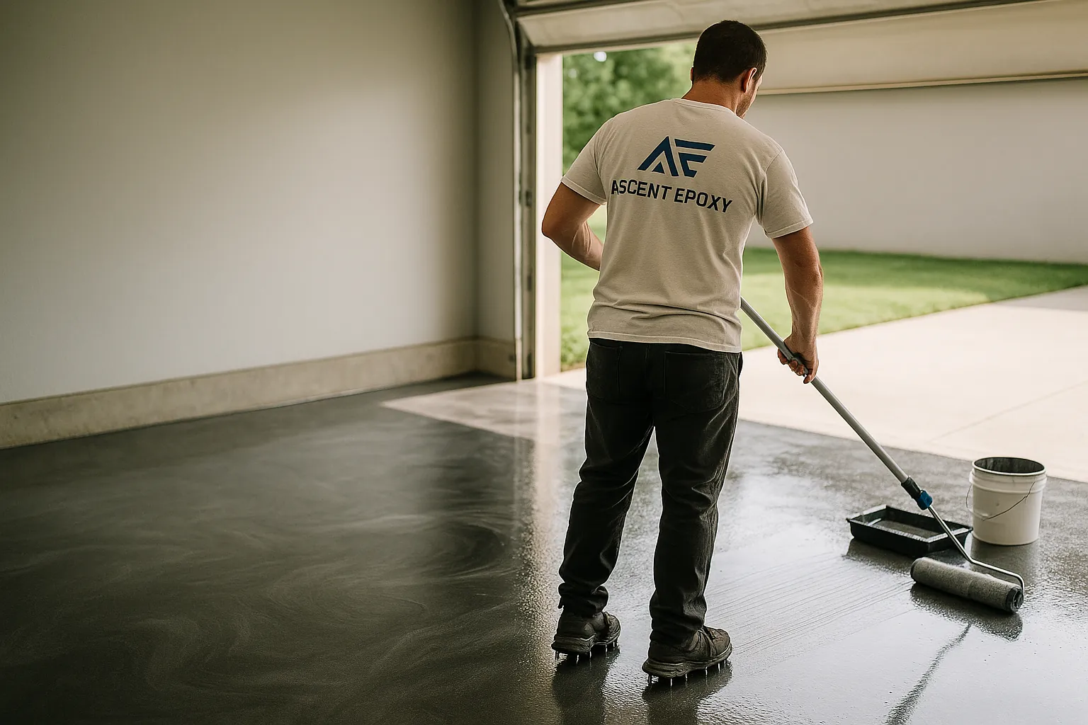 Metallic epoxy garage floor