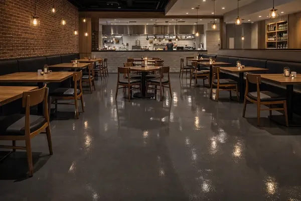 Charcoal floor in a restaurant dining room, Midvale, Utah