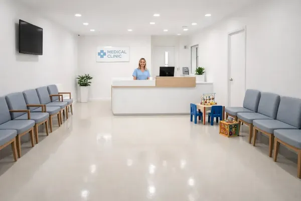 Light gloss floor in a clinic waiting room