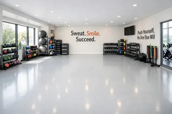 Light gray gloss floor in a bright commercial space