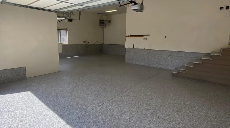 Gray flake epoxy garage floor