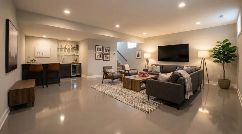 Solid gray epoxy floor in a lounge, Salt Lake City, Utah
