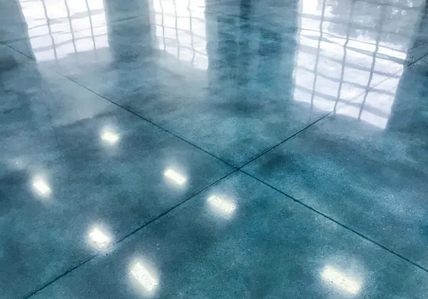 Dyed blue polished concrete commercial floor